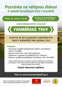 Veřejné diskuse k farmářským trhům v Kroměříži (26. února 2016)