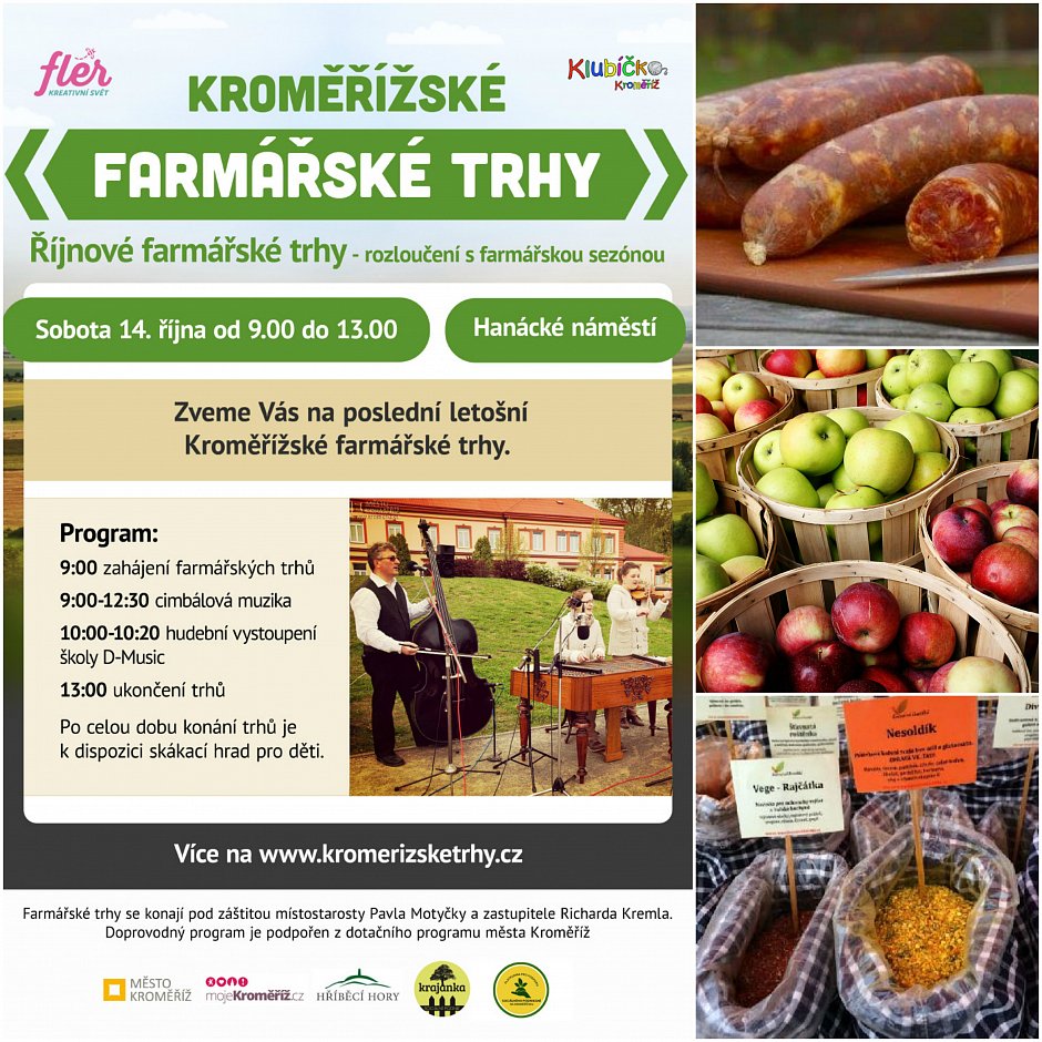 Poslední letošní Kroměřížské farmářské trhy v sobotu 14.10.2017!