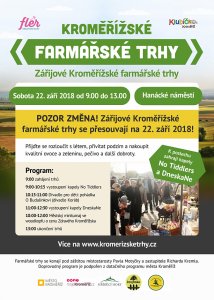 Zářijové Kroměřížské farmářské trhy klepou na dveře (22.9.2018)